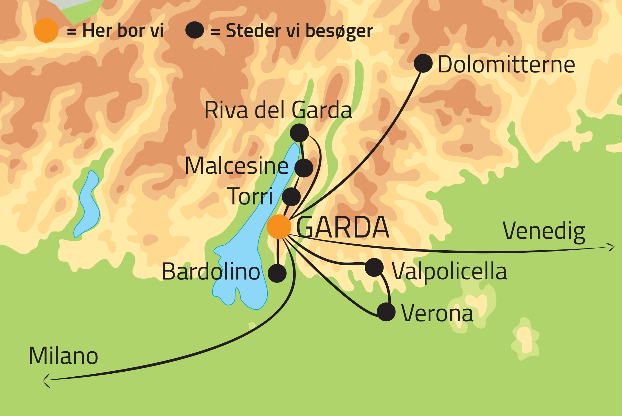 Kort over rejsen Opera Verona 5 dage